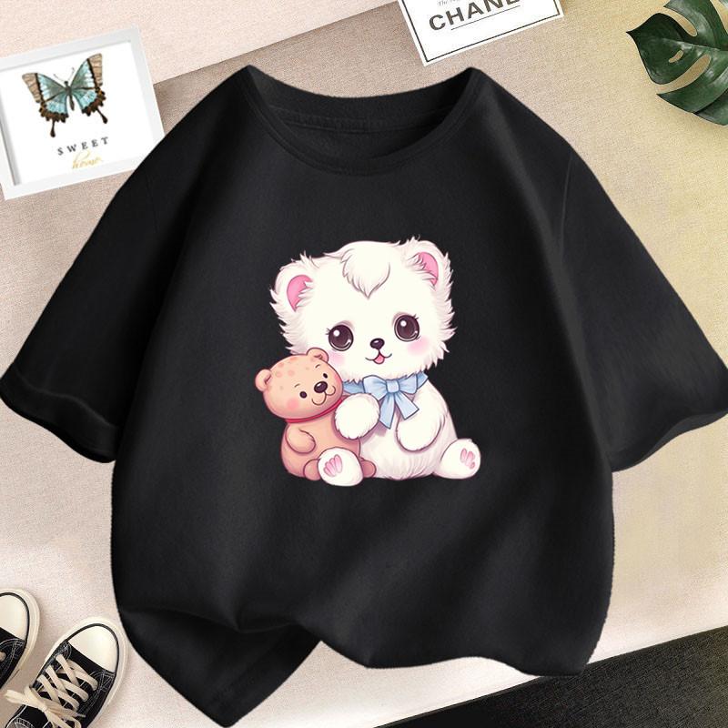 Cotton 100%  Cat Girls T Shirt Clothes Girls Animal Children T-Shirt Kids Summer Cat Lively Cute Funny Baby T Shirts Tops 2023
