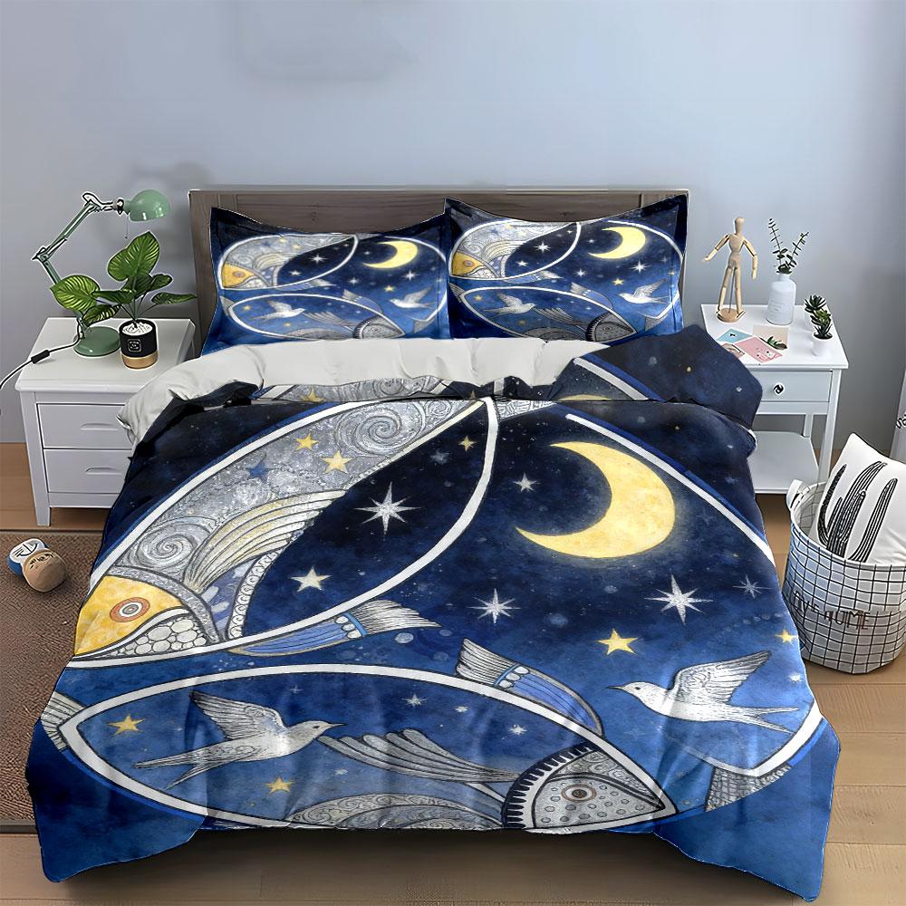 Moonlight Theme Decorative Artwork Set Soft Comfortable Duvet Cover Bedding Set Included 1*Duvet Cover & 2*Pillowcases, Gift