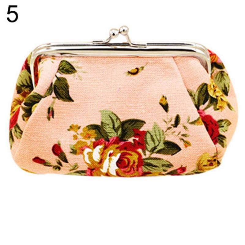 New Women Coin Purses Flower Printed Canvas Wallet Card Holder Coin Purse Clutch Handbag Bag for Beauty
