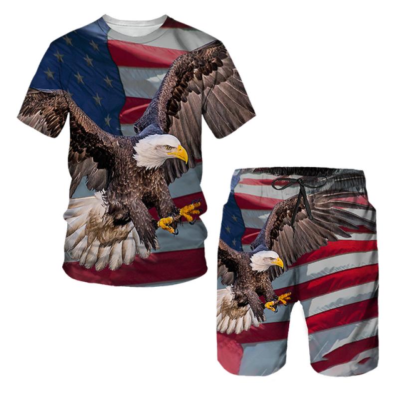 Creative Eagle USA Flag 3D Board Shorts Trunks Summer Men's Two Piece Set  Beach Swiming Shorts Casual Short Pants Beach Clothes