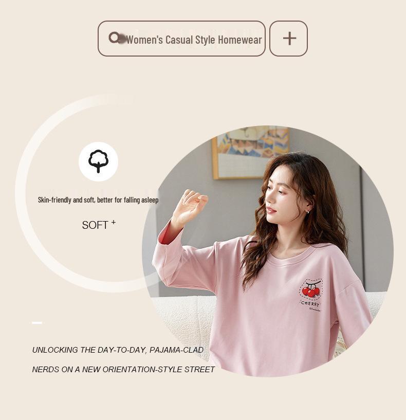 Damen Langarm Baumwoll-Pyjama-Set für Herbst/Winter