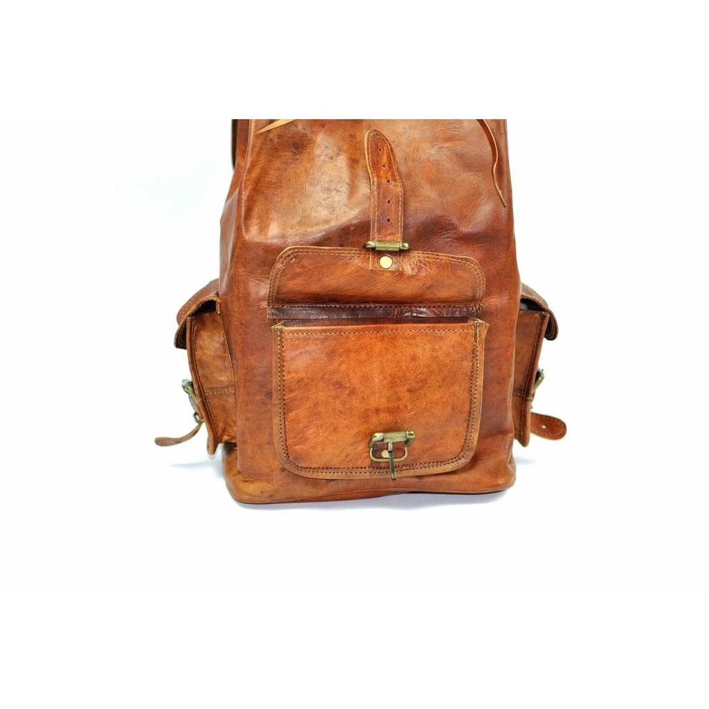 Leather Bag Vintage Backpack Genuine Rucksack Laptop Travel Men's Brown New Real