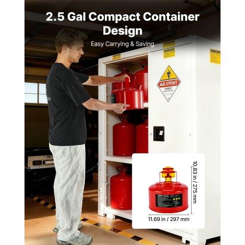 VEVOR Safety Gas Can, 9.5 L Type I Red Safety Can for Gasoline with Stainless Steel Flame Arrester, Self-Closing Lid, and PE Funnel