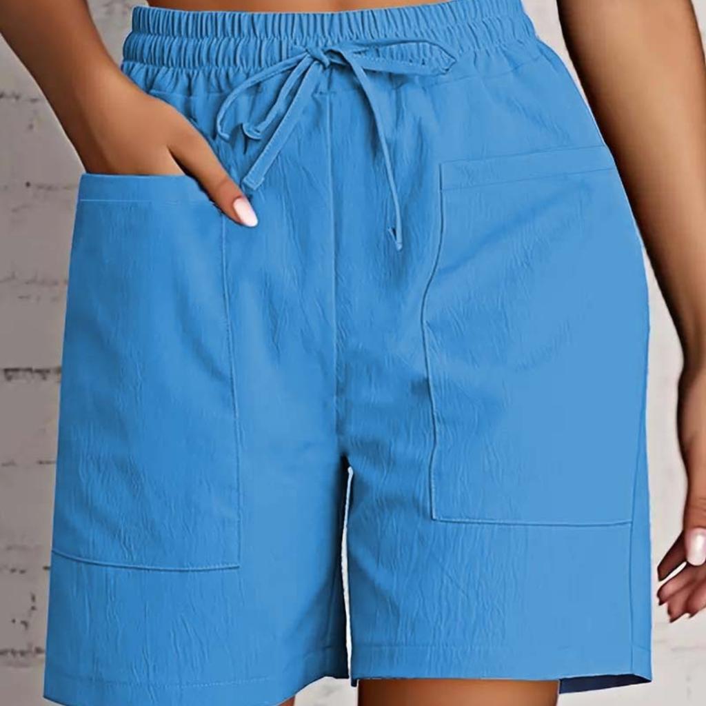 Women's High Waist Shorts Summer - Loose Fit Casual Shorts with Pockets, Solid Color Bermuda Shorts for Outfits