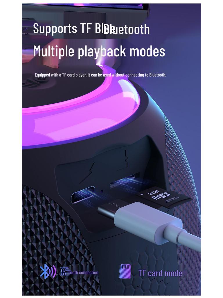 Portable Bluetooth Speaker with Colorful Lighting and Subwoofer for Outdoor Parties (Bluetooth 5.3)