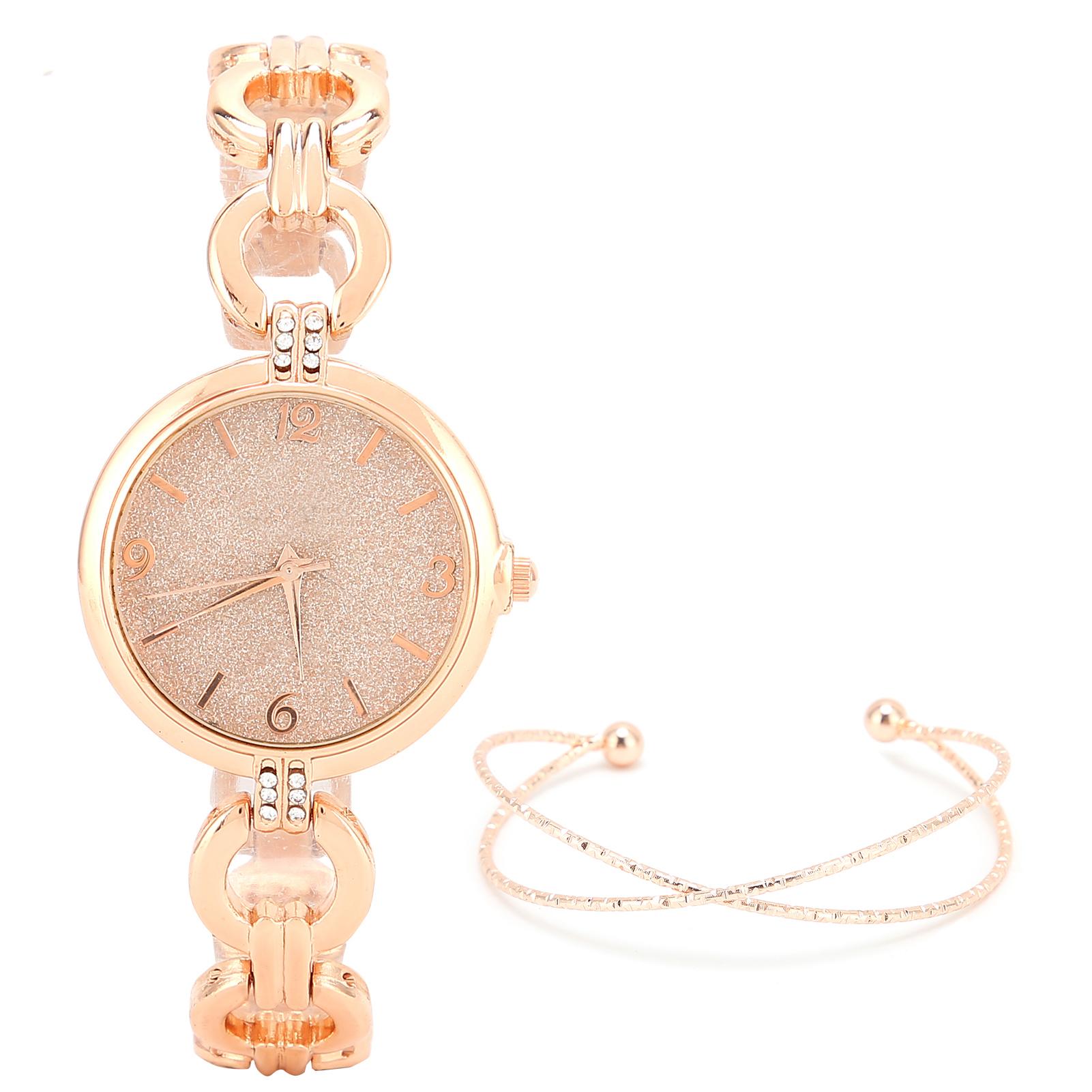 Women Girl Watch Bracelet Set Alloy Elegant Birthday Quartz Watch Jewelry Bracelet Set Rose Gold