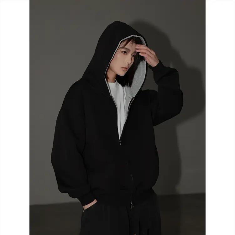 Men s Black Heavyweight Hooded Cardigan - XL Long Sleeve Versatile Sport Jacket XL чёрный