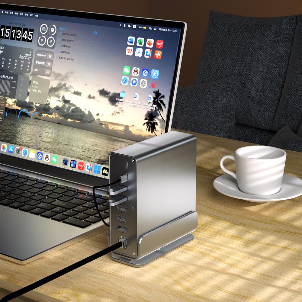 USB4 Type-C Dual HDMI Gigabit Docking Station for Laptops: Multifunctional Desktop Hub Extender.