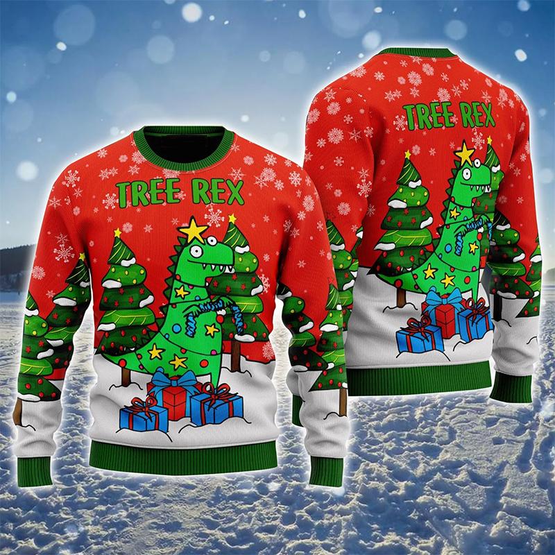 Maglioni Brutti di Natale Tree Rex Divertenti Nuova Moda Maglione Grafico Dinosauro Cartone Animato Per Donne Abbigliamento Regalo di Natale per Ragazzi Top PALESTRA