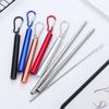 Stainless Steel Telescopic Straw Color Three-Section With Aluminum Alloy Storage Tube Sleeve Blue