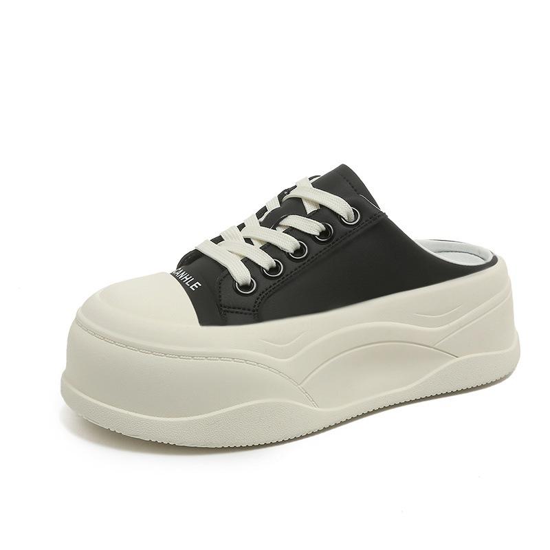 

Баотоу полутапочки женские летние для улицы 2025 новые универсальные сетчатые на толстой подошве маффины увеличивающие рост маленькие белые туфли 40 чёрный