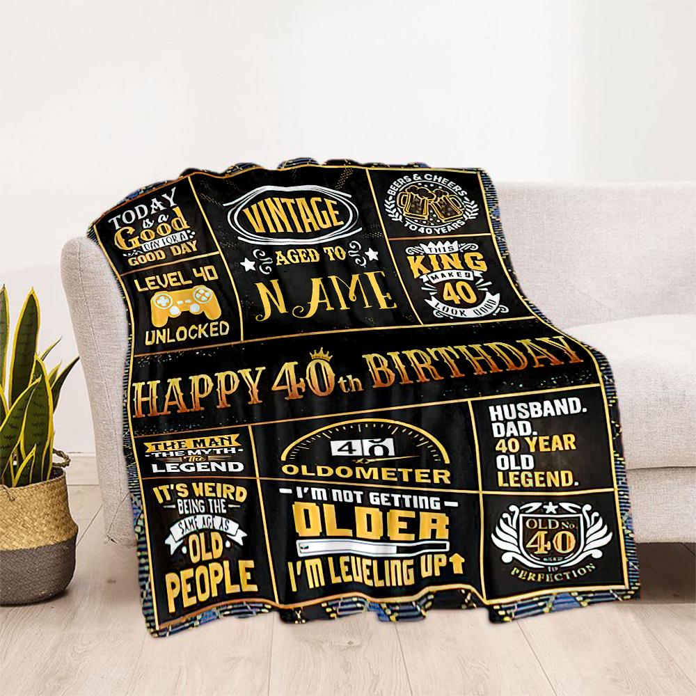 Happy 40th Birthday Personalized Text Blanket Lightweight Personalized Blanket Durable Comfort Versatile for Office Chair Sofa Picnics Living Room