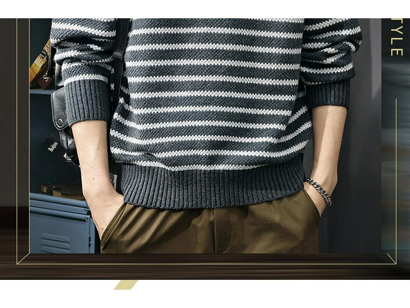 2025 Men's Striped Heavy Gauge Sweater: Autumn/Winter Long Sleeve Knit Base Layer
