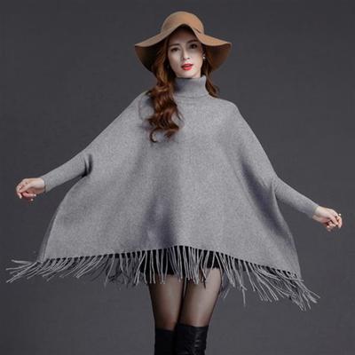 Fransen Rollkragenpullover Schal (Grau)