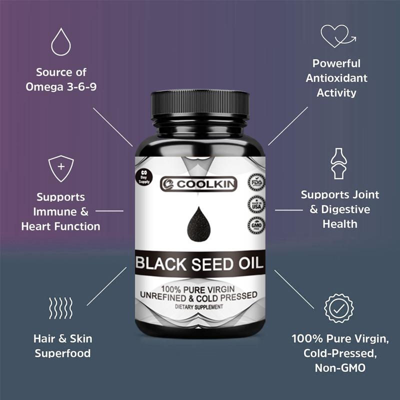 Coolkin Extracto de Aceite de Semilla de Comino Negro, Puro Virgen Prensado en Frío, Potencia la Inmunidad y Promueve la Digestión