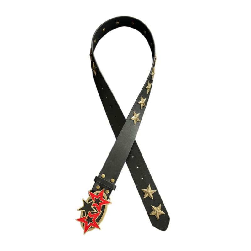 

Permanent Bronze Star Embellished Faux Leather Belt For Women And Men Fashion Accessory 110cm Length 1
