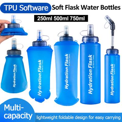 Bouteille d'eau souple en TPU de 250 ml, 500 ml, 750 ml, ultralégère, pliable, sac d'hydratation pour course à pied, sac banane, gilet