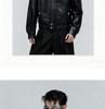 American Hooded PU Leather Winter Jacket with Faux Wolf Fur Collar for Men