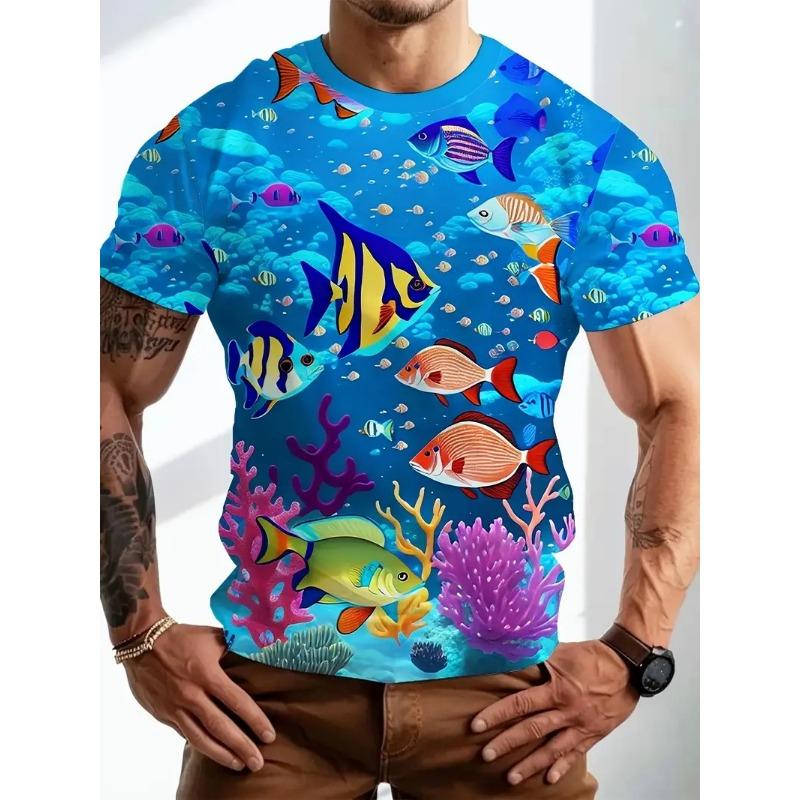 3D Print Men'S Ocean Animal Fish Graphic T-Shirt New In Casual Crew Neck Short Sleeve