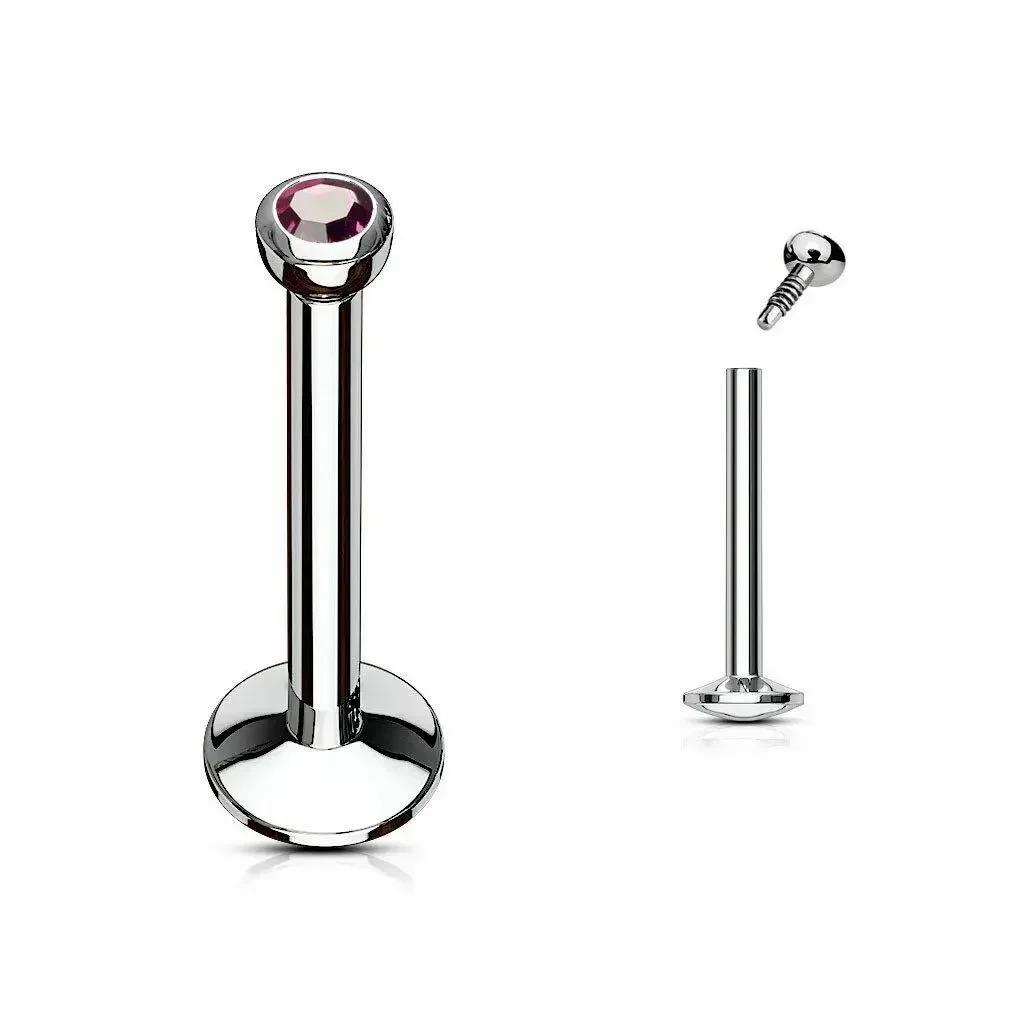 2X 2mm Multicolour Crystal Internal Thread Labret 6mm - 12mm Steel Ring Bar Ear Tragus Monroe Lip Stud Piercing