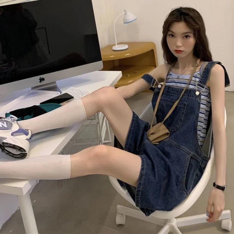 Women Jumpsuit Summer Casual Sleeveless Female Pocket Suspenders Short Denim Pants Playsuits Overalls