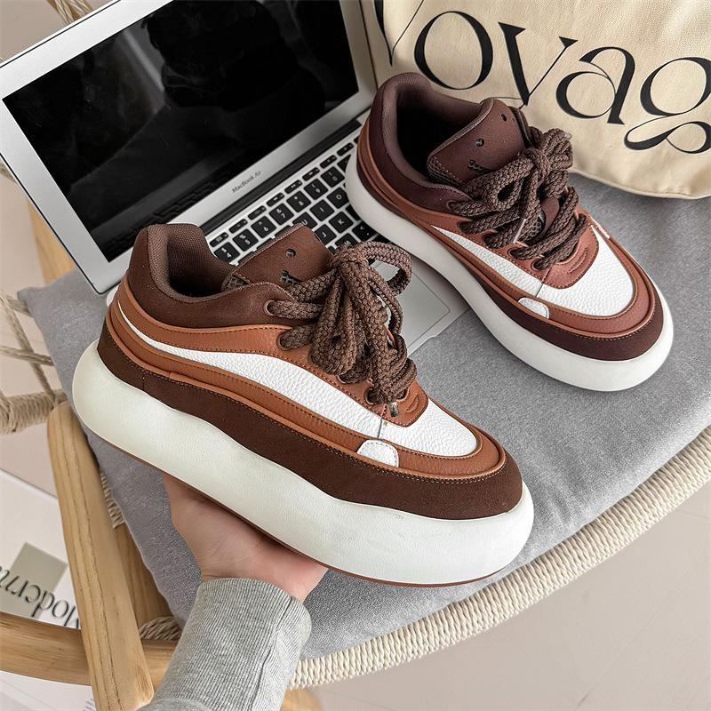Spring and summer new niche design smiley shoes heightened platform casual couple bread shoes 39 коричневый