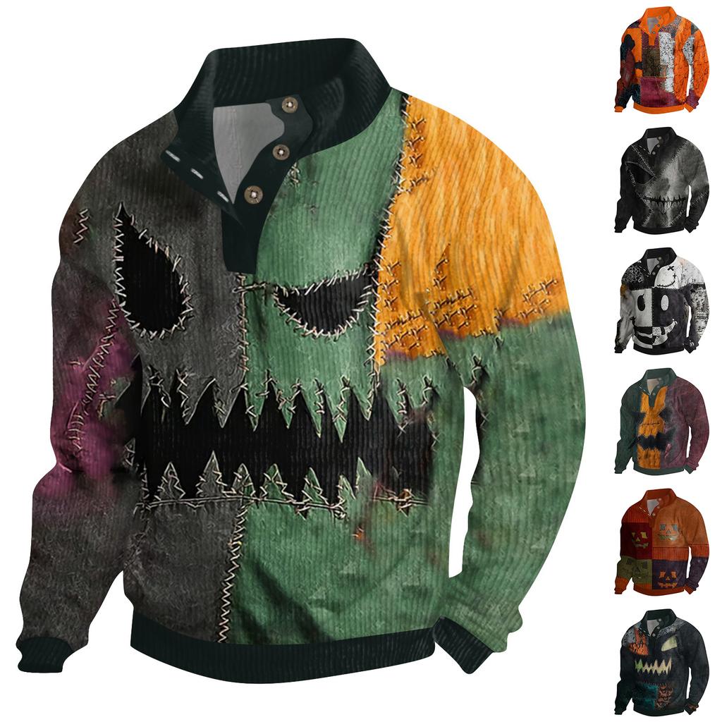 Men's Halloween Printed Corduroy Button Shirt