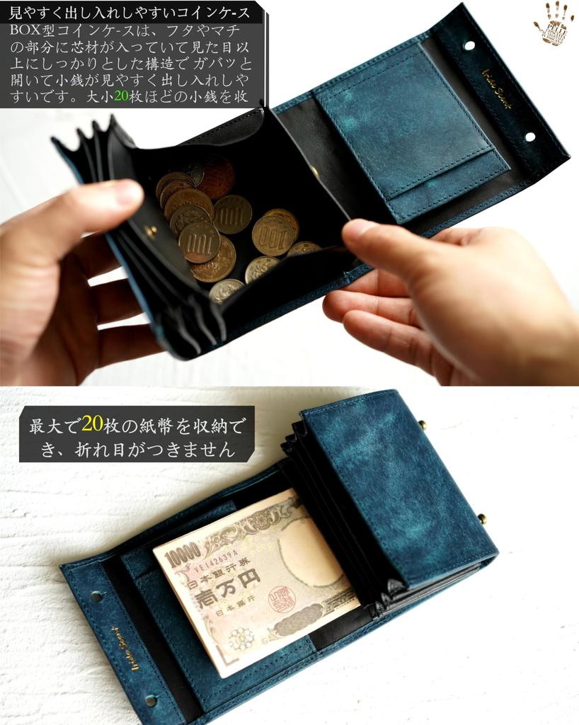 Zweifach faltbare Brieftasche, Zweifach-Geldbörse, italienisches Leder, Pueblo, Mini-Geldbörse, kompakte kleine Brieftasche, zweifach faltbar, Kastenform, Rindsleder, große Kapazität, L-Form, PUEBLO