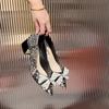 Designer Women Shoes Fashion Pumps Bling Bowknot Silk Upper High Heels Shoes Beautiful Party Dress Shoes