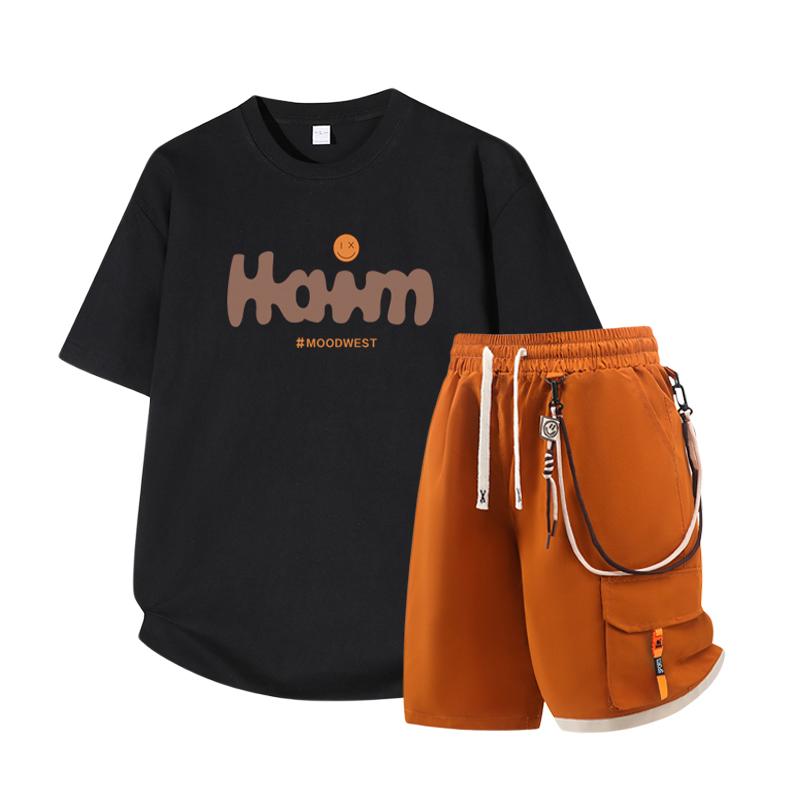 Dmo Men's Short Sleeved Set Summer Short Sleeved Slim Fit Upper Garment Men's Two-piece Set