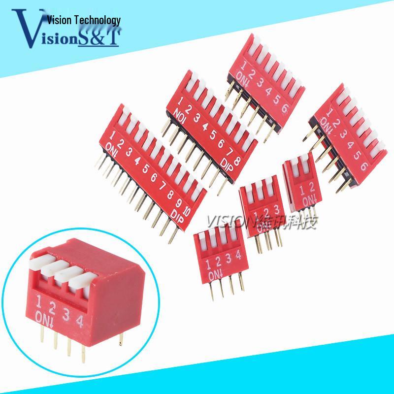 Red 2.54MM Piano-Style DIP Switch, Side-Actuated, Available in 1/2/4/5/6/8/10 Positions