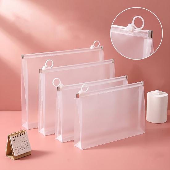 Durable Zippered Storage Pouch 3D Zipper Document Pouch, Transparent PP Matte Envelope File Folder, Heavy Duty Portable Organizer for Office