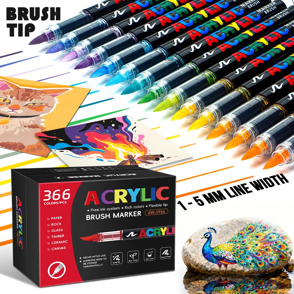 120/288/366 Colors Acrylic Paint Soft Brush Markers Set, Paint Pens Paint Markers, Acrylic Paint Pens for Wood, Stone, Canvas
