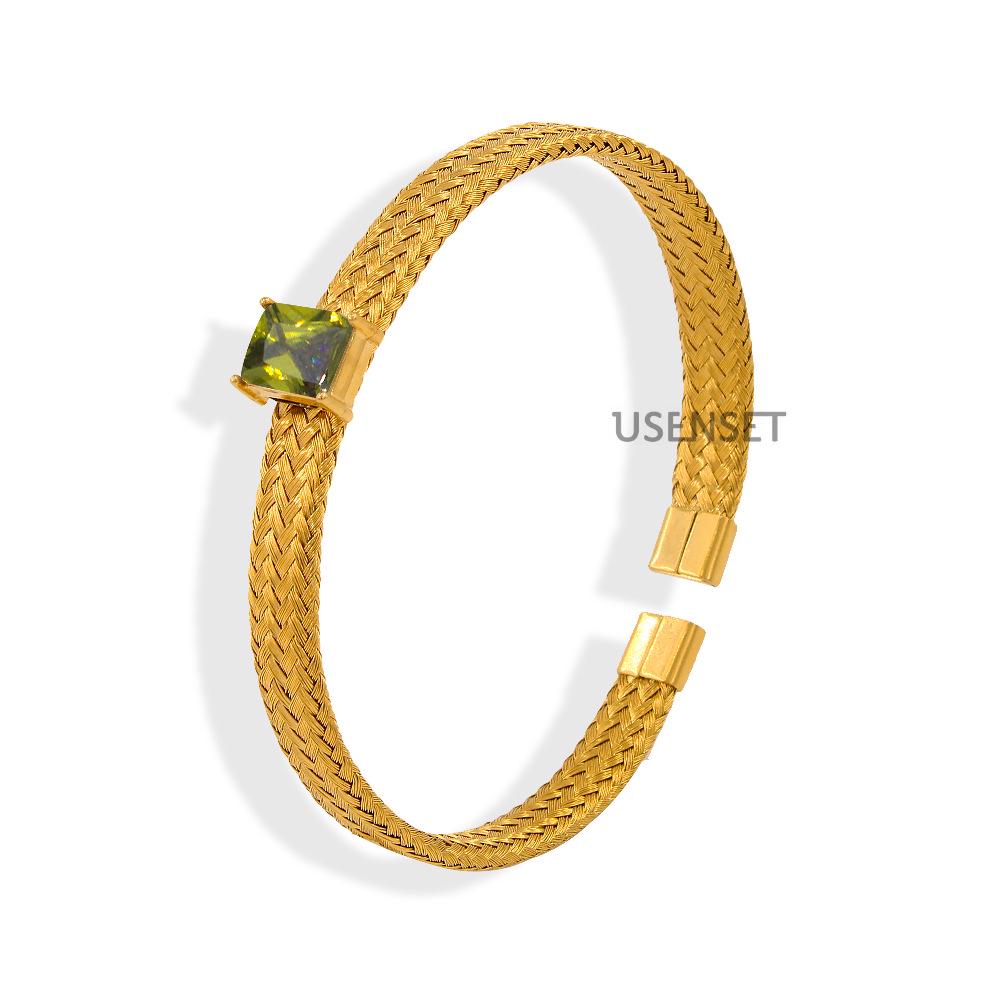 C-Shaped Zircon-Inlaid Hip-Hop Stainless Steel Bracelet
