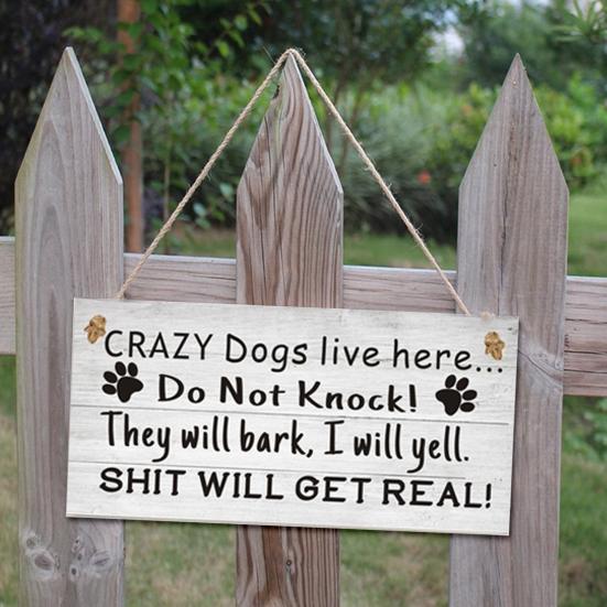 Dog Sign English Letter Printed Anti-deform Wood Wooden Hanging Plaques Sign for Garden