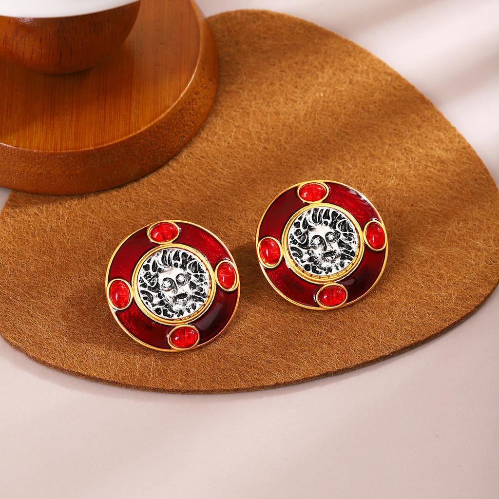 Vintage Geometric Oil Drop Earrings in Round Shape, Simple and Retro