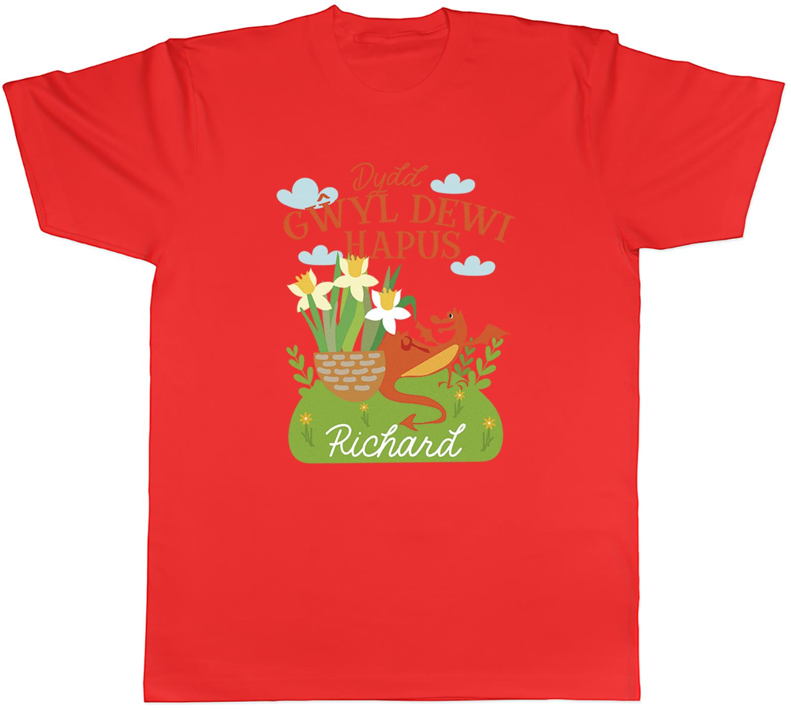 Personalised Dydd Gwyl Dewi Hapus Dragon Daffodil Unisexs TShirt Tee Gift Top S