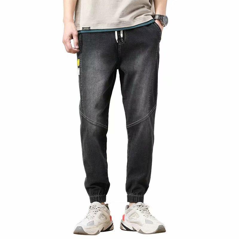 Summer Hong Kong style jeans men's loose tied feet Harlan nine-point pants trendy brand thin casual pants micro-elastic