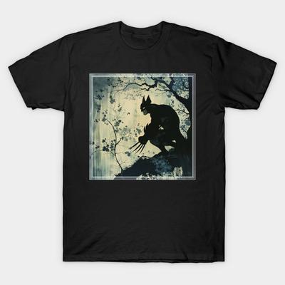 Men Black Print T-shirt Wolverine In The Garden With His Claws Out No-Cut Transfer Paper Print Cotton Tshirt