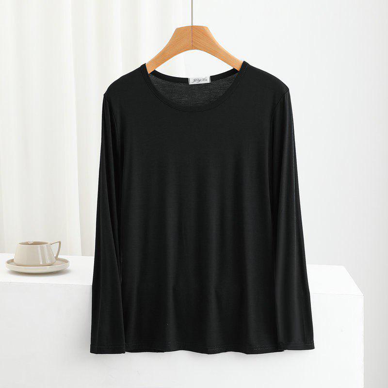 Women's Spring/Summer Modal Round Neck T-shirt - Thin Long Sleeve, Loose, Slimming, Plus Size, Outerwear Top