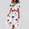 Women's Summer Floral Printed Casual Wrap V Neck Ruffled Hood Short Sleeves Belt A-Line Ruffle Hem Midi Sundress