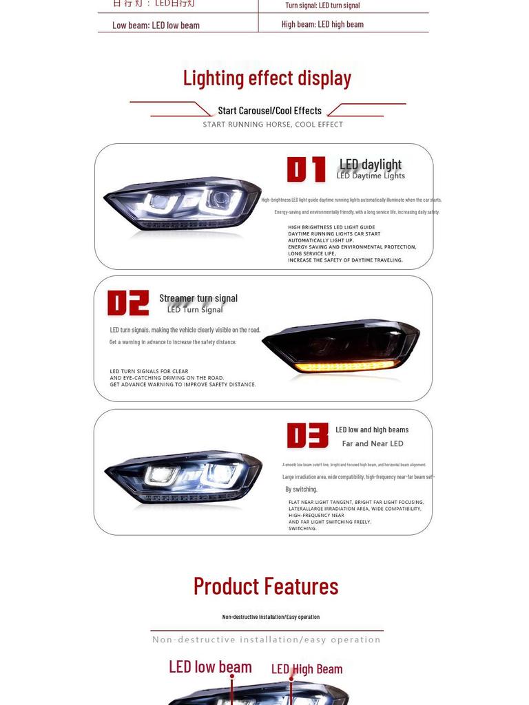 LED Daytime Running Lights with Flowing Turn Signals for 16-18 VW Golf Sportsvan Headlight Mod.