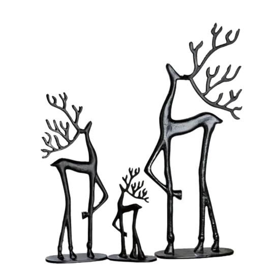 

3 шт. Рождественская черная статуэтка оленя Минималистичная фигурка силуэта лося Металлическая скульптура оленя Домашний офис Настольное украшение Орнамент чёрный
