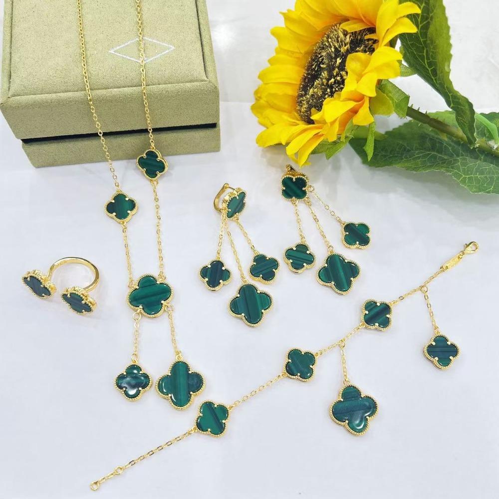 5-Piece Set New Four-Leaf Clover Jewelry Set Fashion Tassel Earrings Temperament Simple Versatile Senior Sense Of Necklace Earrings Bracelet Set