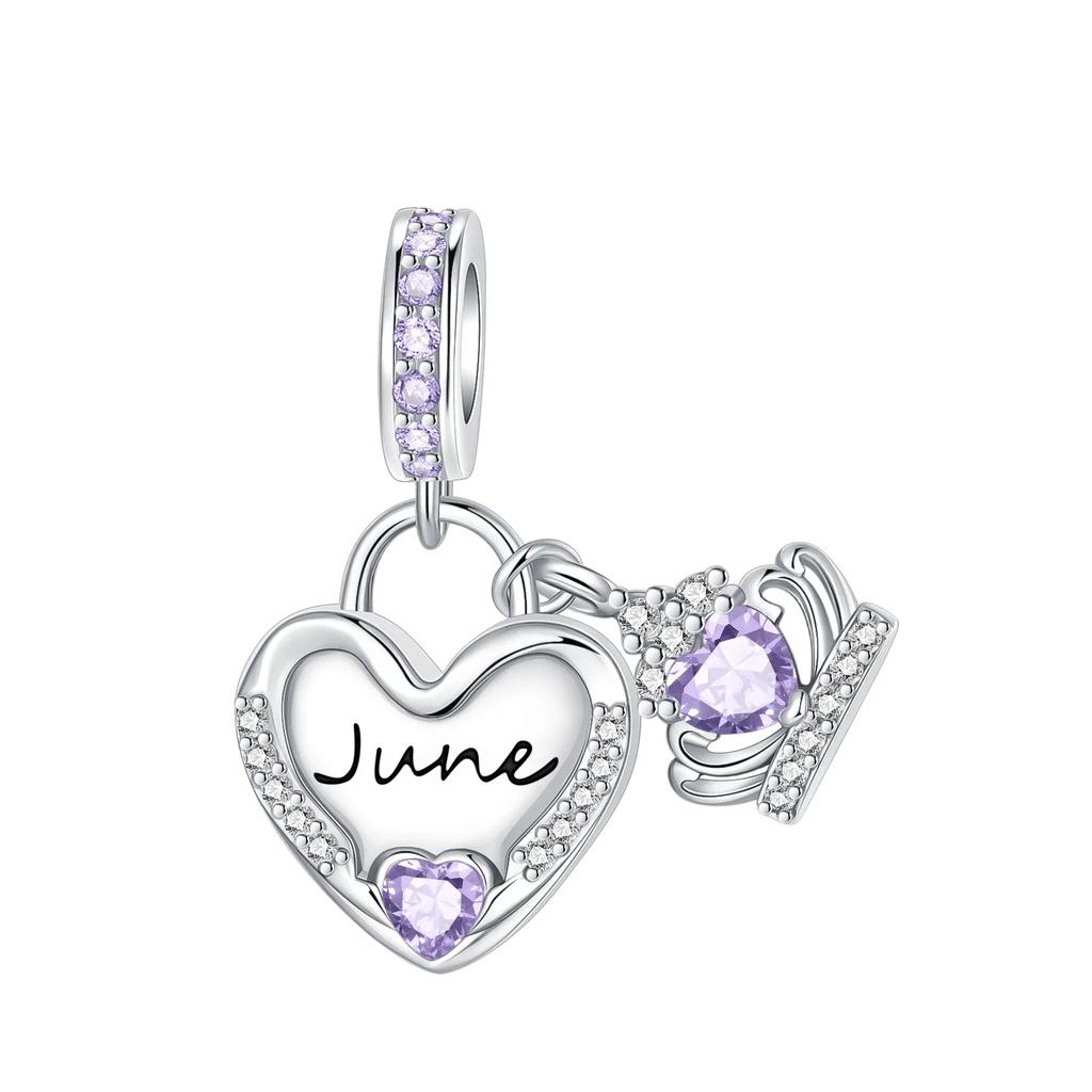 925  Silver January-December Birthday Stone Love Zircon Pendant Bead Fit Charms Necklace Bracelet Women Jewelry DIY Gift