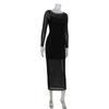 Women's Fashion Sexy Round Neck Long Sleeve Net Gauze Perspective Slimming Dress