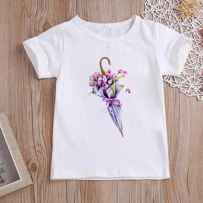 2025 New Kawaii Heart Balloon T-shirts Girls Summer Kids Clothes Girls Tops White Short Sleeve Graphic T Shirts