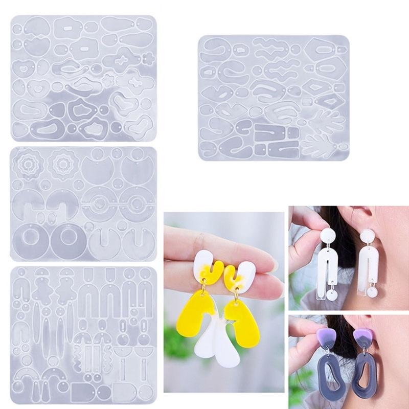 4Pcs/set Crystal Silicone Earrings Mold Set Crystal Epoxy Resin Casting Molds Irregular Ear Rings Mould for  Pendants