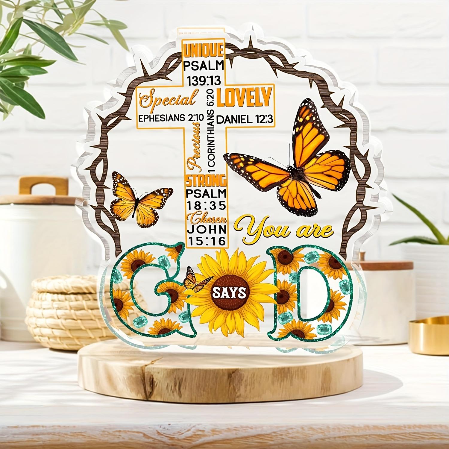 

1pc Acrylic Sign Home Decor, God Faith Religious Gift for Friends and Family, Inspirational Birthday Holiday Bible Verse 10.7*10cm