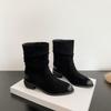 Fashion Autumn Thick Heel Pleated Women Ankle Boots Fashion Ladies Elegant Suede Short Botas De Mujer